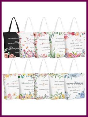 10 Pc Canvas Christian Tote Bags Set Floral Bible Verse Religious Gift